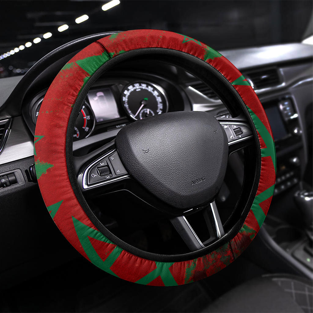 Morocco Football Steering Wheel Cover Atlas Lion Grunge Star Mascot