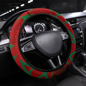 Morocco Football Steering Wheel Cover Atlas Lion Grunge Star Mascot