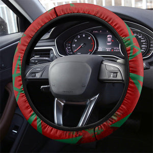 Morocco Football Steering Wheel Cover Atlas Lion Grunge Star Mascot