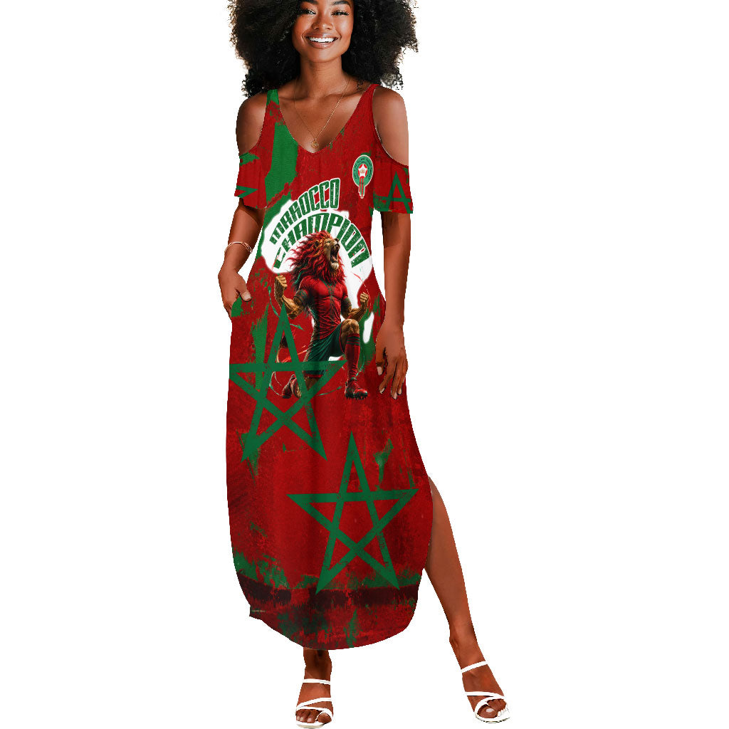 Personalized Morocco Football Summer Maxi Dress Atlas Lion Grunge Star Mascot