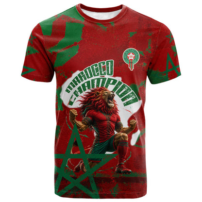 Personalized Morocco Football T shirt Atlas Lion Grunge Star Mascot