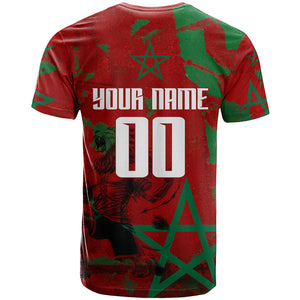 Personalized Morocco Football T shirt Atlas Lion Grunge Star Mascot
