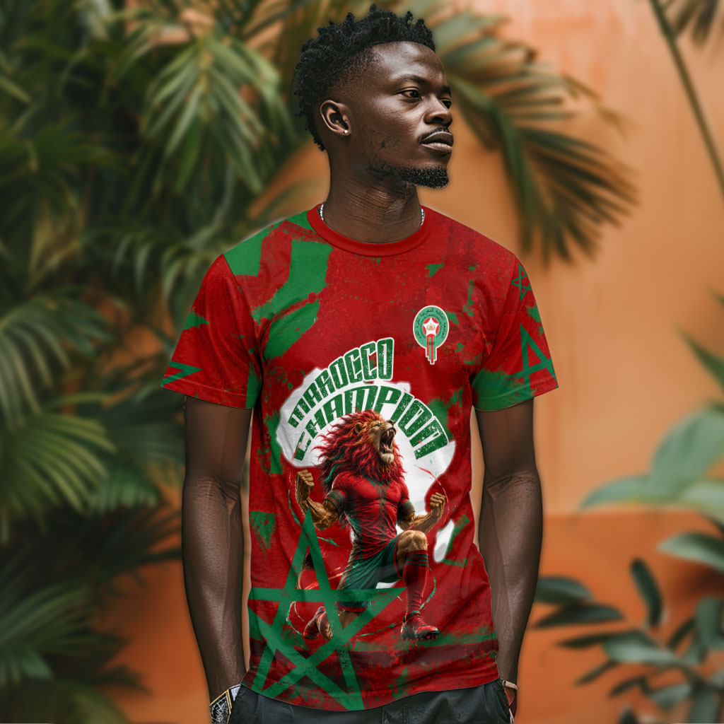 Personalized Morocco Football T shirt Atlas Lion Grunge Star Mascot