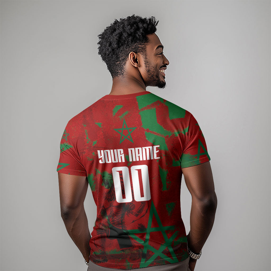 Personalized Morocco Football T shirt Atlas Lion Grunge Star Mascot