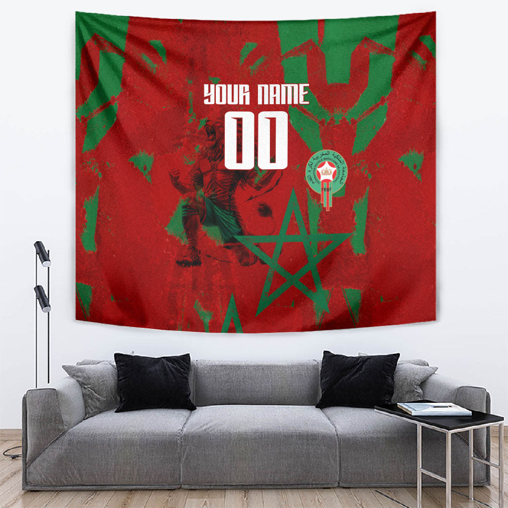 Personalized Morocco Football Tapestry Atlas Lion Grunge Star Mascot