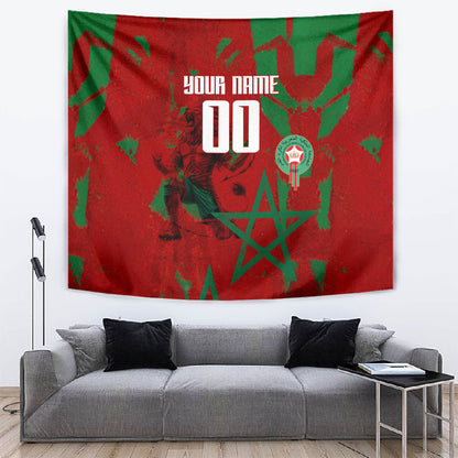 Personalized Morocco Football Tapestry Atlas Lion Grunge Star Mascot