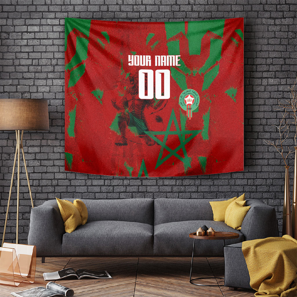 Personalized Morocco Football Tapestry Atlas Lion Grunge Star Mascot