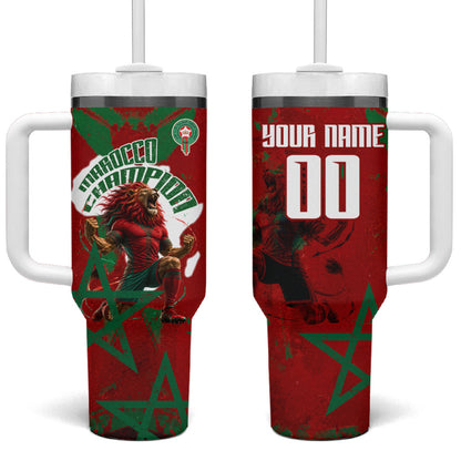 Personalized Morocco Football Tumbler With Handle Atlas Lion Grunge Star Mascot
