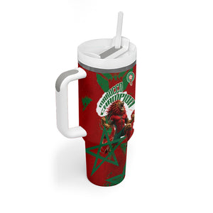 Personalized Morocco Football Tumbler With Handle Atlas Lion Grunge Star Mascot