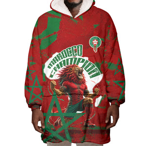 Personalized Morocco Football Wearable Blanket Hoodie Atlas Lion Grunge Star Mascot