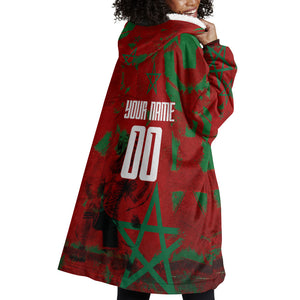 Personalized Morocco Football Wearable Blanket Hoodie Atlas Lion Grunge Star Mascot