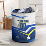 Personalized Curacao Football Marlin Mascot Laundry Basket Caribbean Flag Colors Geometric Blue