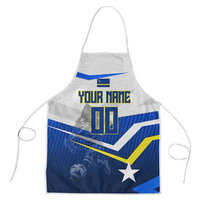 Personalized Curacao Football Marlin Mascot Apron Caribbean Flag Colors Geometric Blue