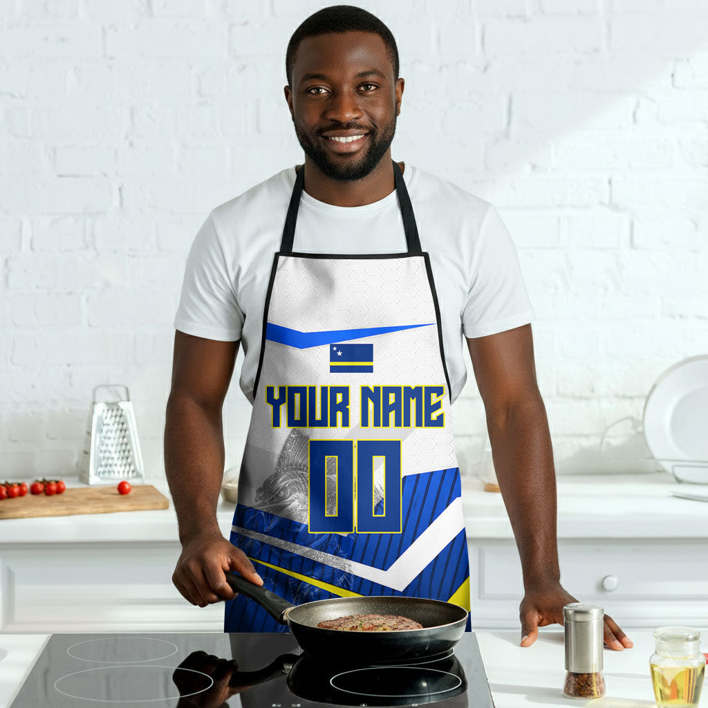 Personalized Curacao Football Marlin Mascot Apron Caribbean Flag Colors Geometric Blue