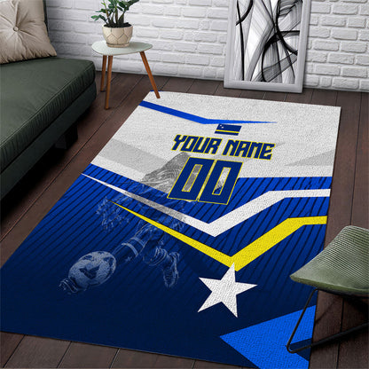 Personalized Curacao Football Marlin Mascot Area Rug Caribbean Flag Colors Geometric Blue