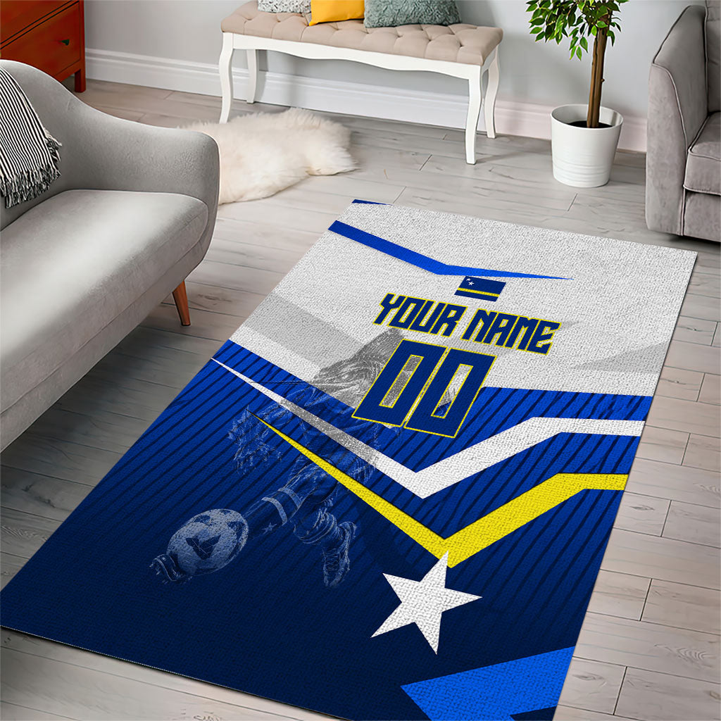 Personalized Curacao Football Marlin Mascot Area Rug Caribbean Flag Colors Geometric Blue