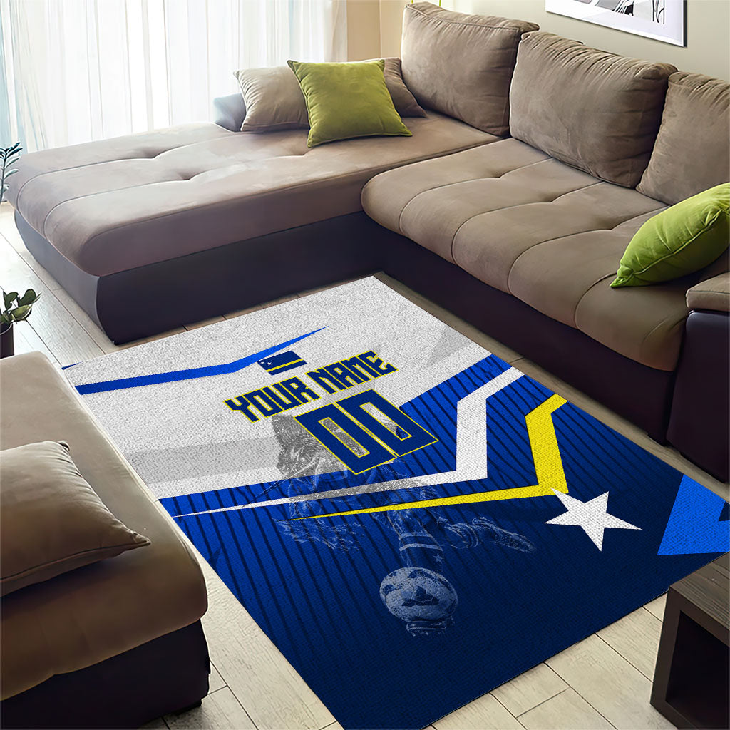 Personalized Curacao Football Marlin Mascot Area Rug Caribbean Flag Colors Geometric Blue