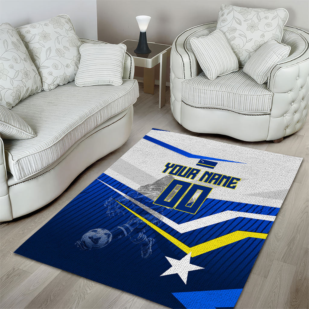 Personalized Curacao Football Marlin Mascot Area Rug Caribbean Flag Colors Geometric Blue