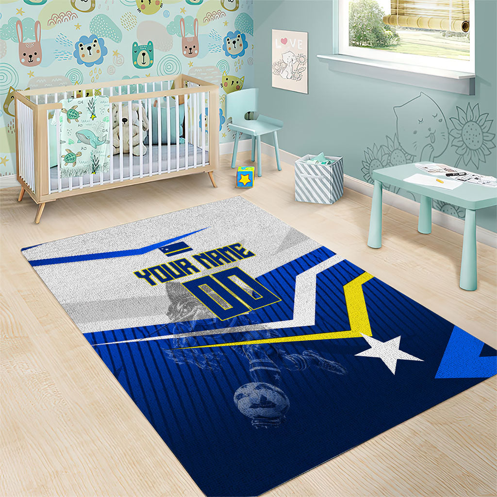 Personalized Curacao Football Marlin Mascot Area Rug Caribbean Flag Colors Geometric Blue