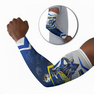 Personalized Curacao Football Marlin Mascot Arm Sleeves Caribbean Flag Colors Geometric Blue