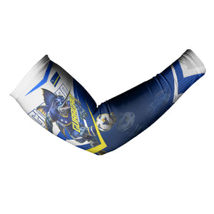Personalized Curacao Football Marlin Mascot Arm Sleeves Caribbean Flag Colors Geometric Blue