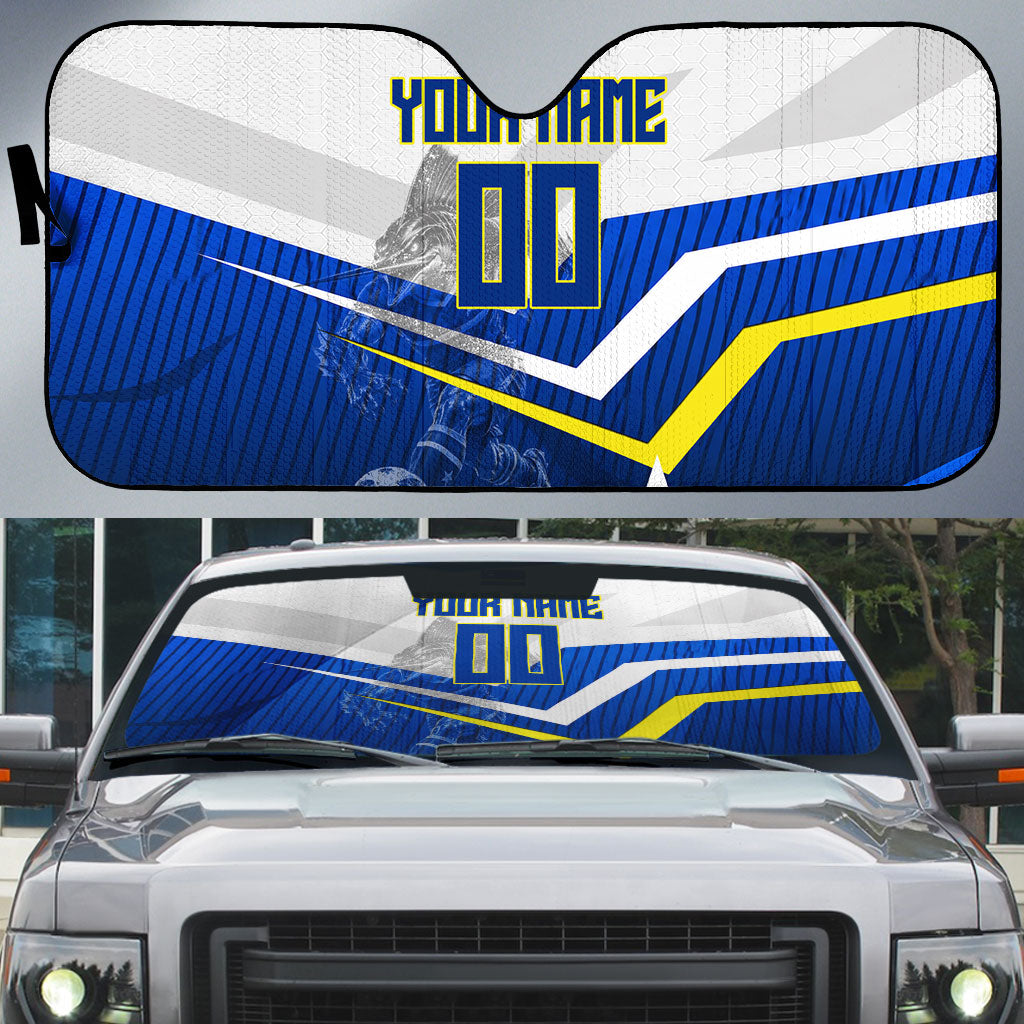 Personalized Curacao Football Marlin Mascot Auto Sun Shade Caribbean Flag Colors Geometric Blue