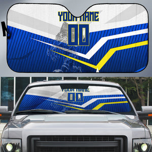 Personalized Curacao Football Marlin Mascot Auto Sun Shade Caribbean Flag Colors Geometric Blue