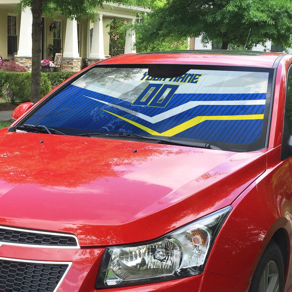 Personalized Curacao Football Marlin Mascot Auto Sun Shade Caribbean Flag Colors Geometric Blue