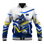 Personalized Curacao Football Marlin Mascot Baseball Jacket Caribbean Flag Colors Geometric Blue