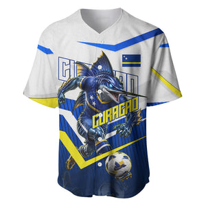 Personalized Curacao Football Marlin Mascot Baseball Jersey Caribbean Flag Colors Geometric Blue