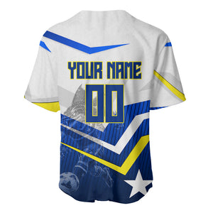 Personalized Curacao Football Marlin Mascot Baseball Jersey Caribbean Flag Colors Geometric Blue