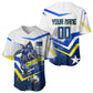 Personalized Curacao Football Marlin Mascot Baseball Jersey Caribbean Flag Colors Geometric Blue