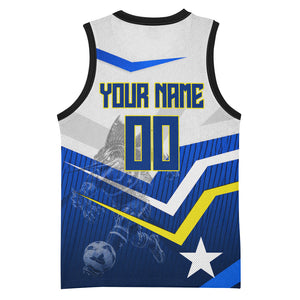 Personalized Curacao Football Marlin Mascot Basketball Jersey Caribbean Flag Colors Geometric Blue