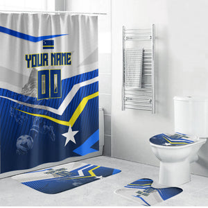 Personalized Curacao Football Marlin Mascot Bathroom Set Caribbean Flag Colors Geometric Blue