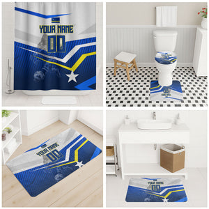 Personalized Curacao Football Marlin Mascot Bathroom Set Caribbean Flag Colors Geometric Blue