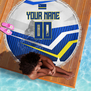 Personalized Curacao Football Marlin Mascot Beach Blanket Caribbean Flag Colors Geometric Blue