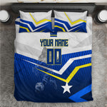 Personalized Curacao Football Marlin Mascot Bedding Set Caribbean Flag Colors Geometric Blue