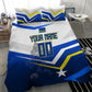 Personalized Curacao Football Marlin Mascot Bedding Set Caribbean Flag Colors Geometric Blue