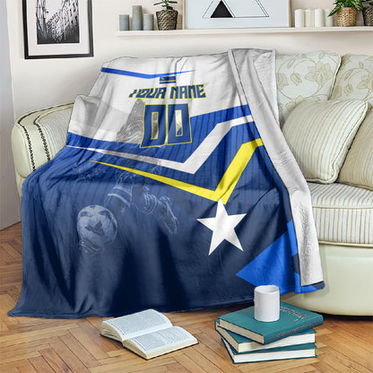 Personalized Curacao Football Marlin Mascot Blanket Caribbean Flag Colors Geometric Blue