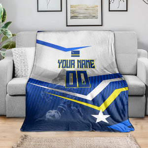 Personalized Curacao Football Marlin Mascot Blanket Caribbean Flag Colors Geometric Blue