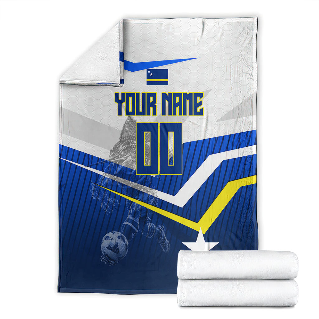 Personalized Curacao Football Marlin Mascot Blanket Caribbean Flag Colors Geometric Blue
