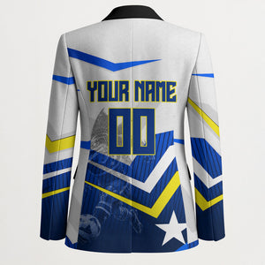 Personalized Curacao Football Marlin Mascot Blazer Caribbean Flag Colors Geometric Blue