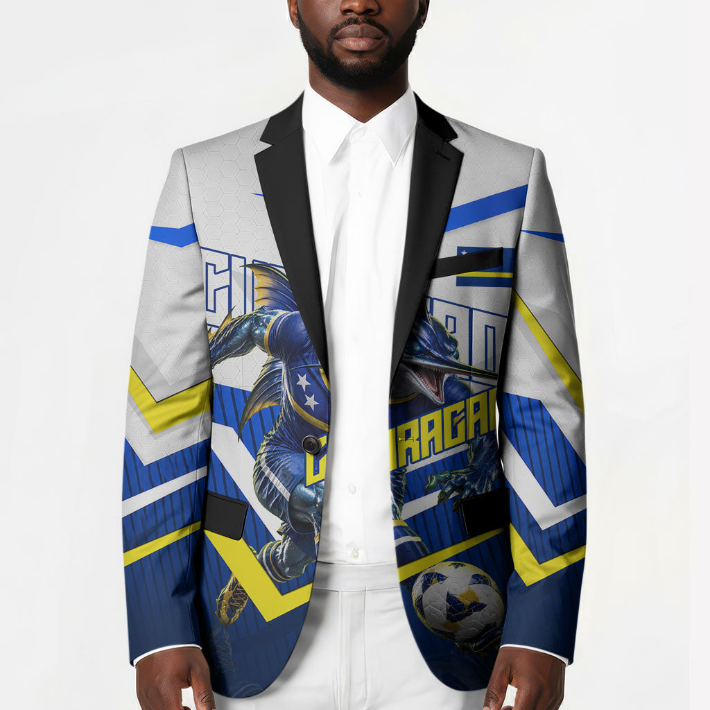 Personalized Curacao Football Marlin Mascot Blazer Caribbean Flag Colors Geometric Blue