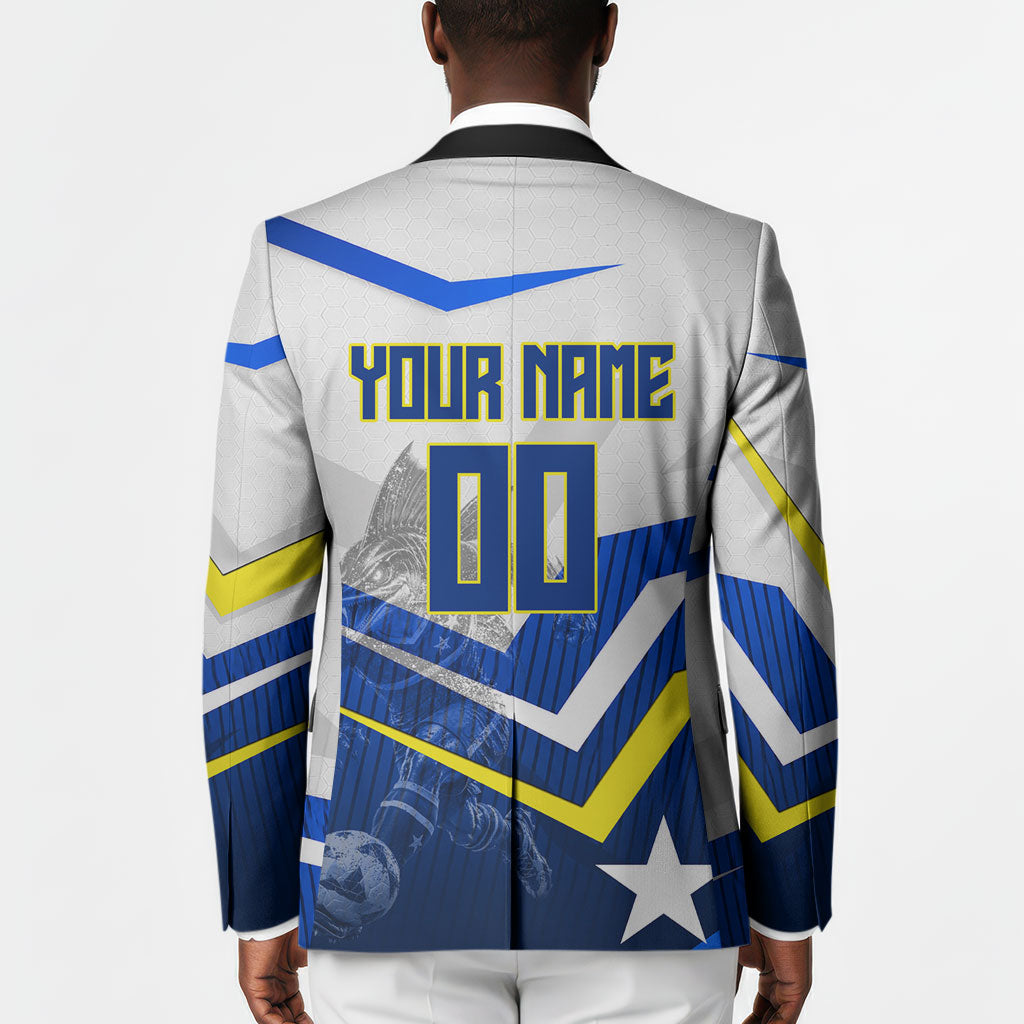 Personalized Curacao Football Marlin Mascot Blazer Caribbean Flag Colors Geometric Blue