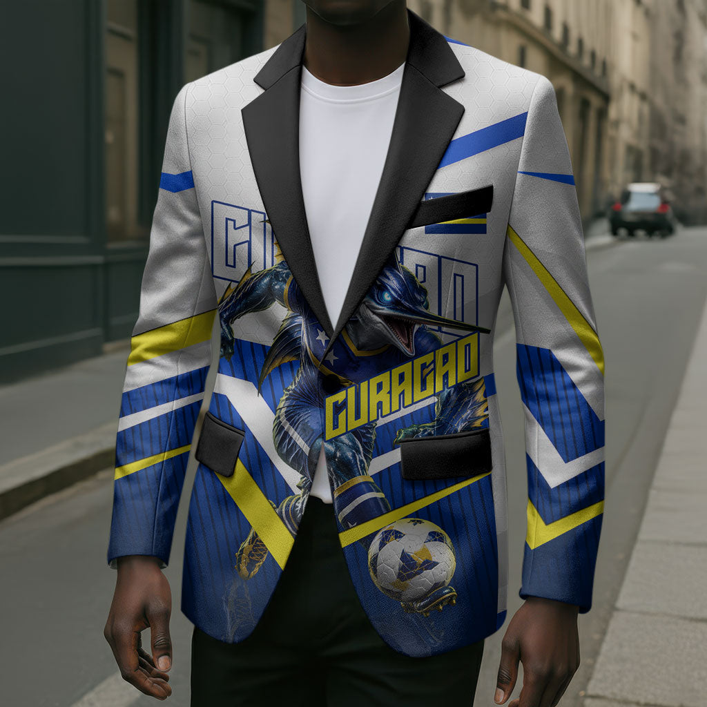 Personalized Curacao Football Marlin Mascot Blazer Caribbean Flag Colors Geometric Blue