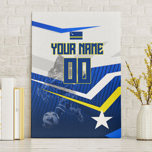 Personalized Curacao Football Marlin Mascot Canvas Wall Art Caribbean Flag Colors Geometric Blue