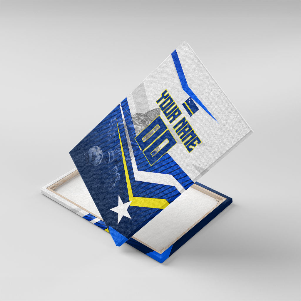Personalized Curacao Football Marlin Mascot Canvas Wall Art Caribbean Flag Colors Geometric Blue