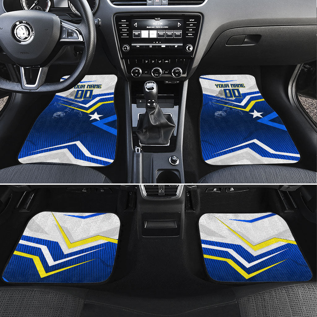 Personalized Curacao Football Marlin Mascot Car Mats Caribbean Flag Colors Geometric Blue