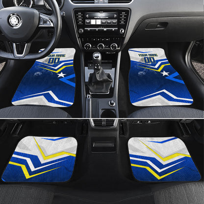 Personalized Curacao Football Marlin Mascot Car Mats Caribbean Flag Colors Geometric Blue