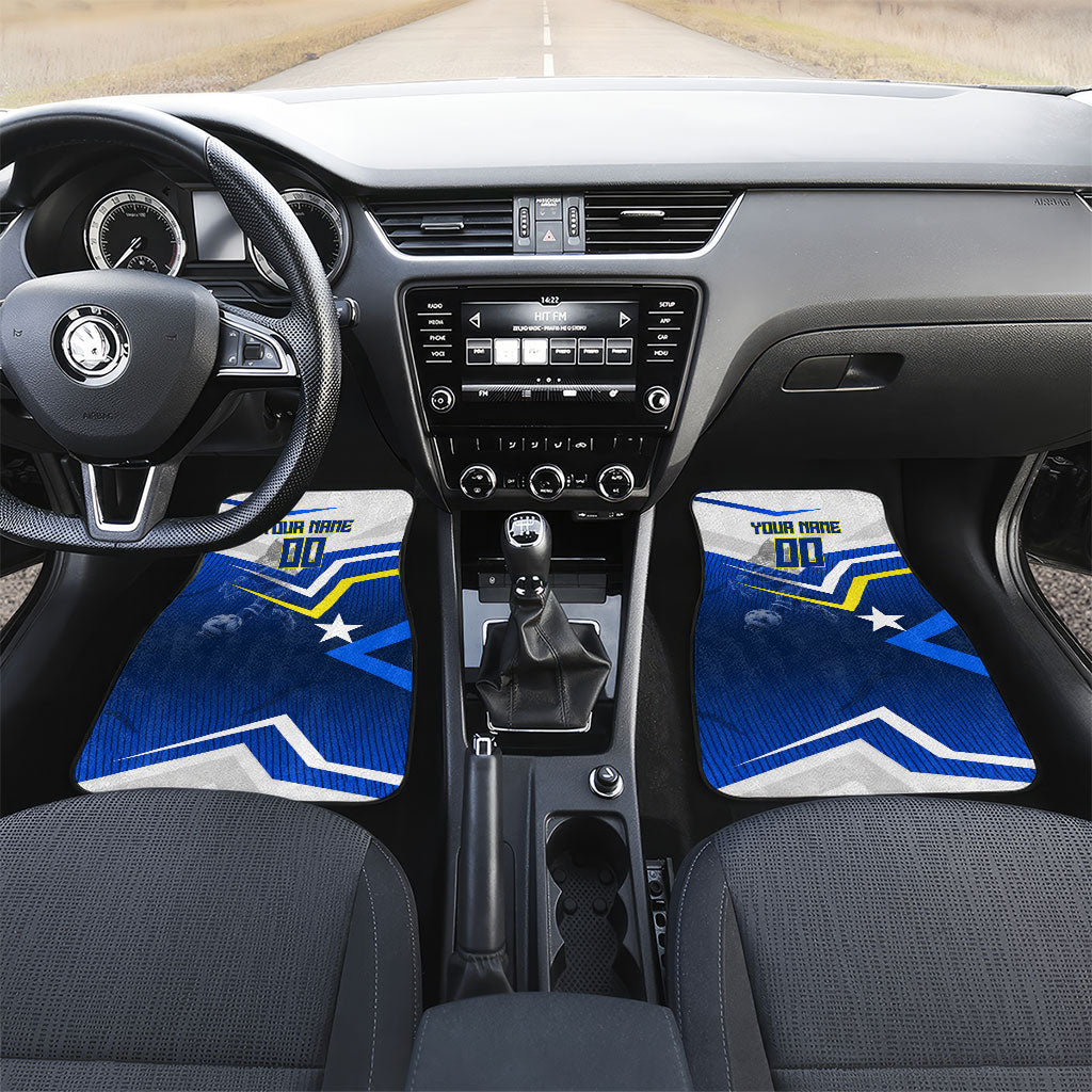 Personalized Curacao Football Marlin Mascot Car Mats Caribbean Flag Colors Geometric Blue